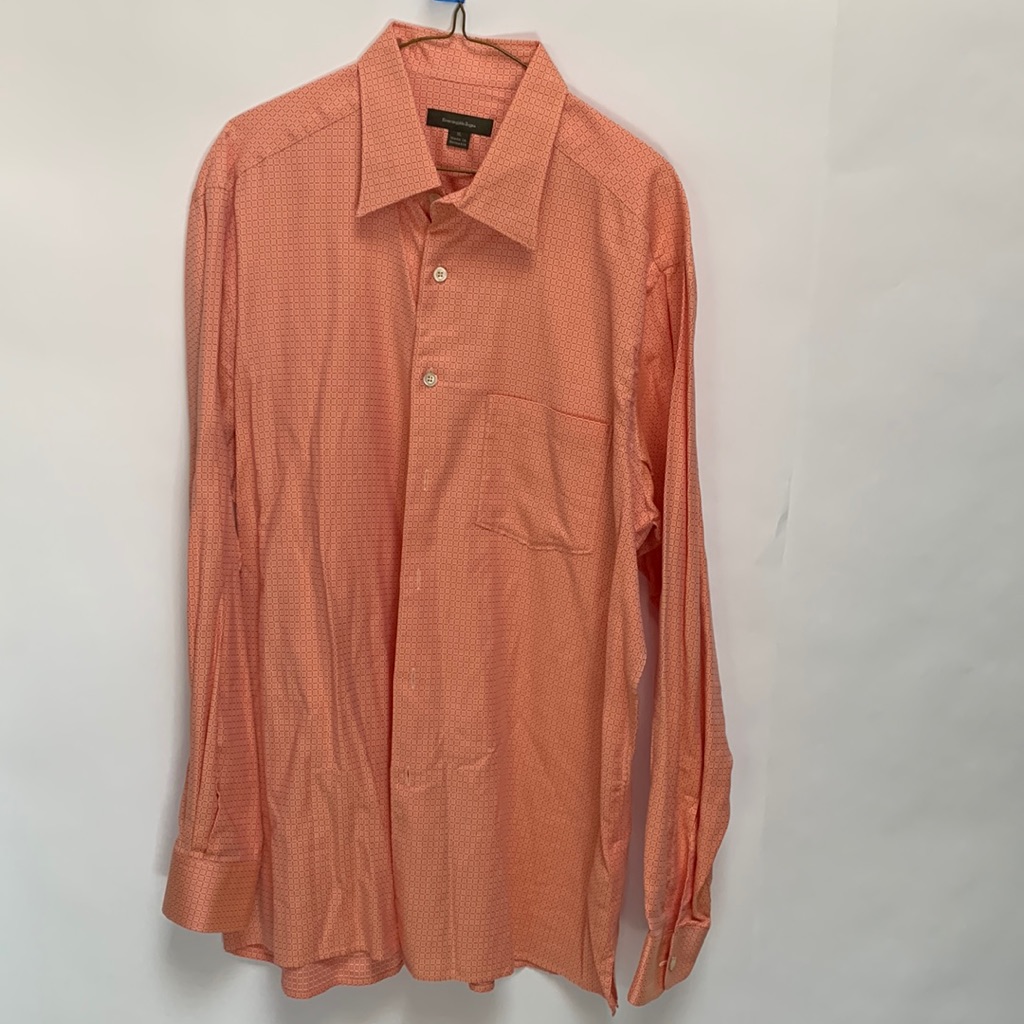 Salmon OrangePink Swuare Pattern  Front Pocket  Hidden Buttoned Collar